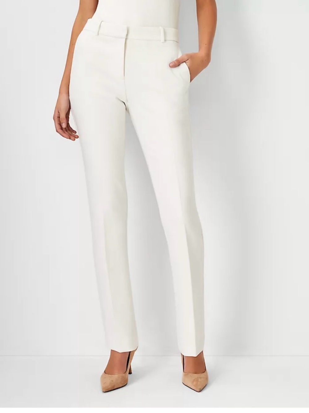 Ann Taylor Winter White Straight-Leg Tailored Trousers